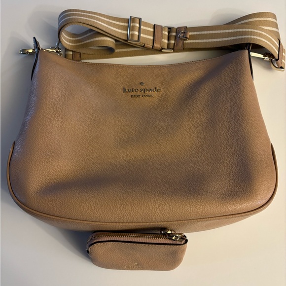 kate spade Handbags - Kate Spade of New York Tan Crossbody with Striped Strap and Small Coin Purse